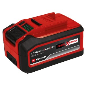 Einhell Power X-Change Akkumulátor 18V 4-6 Ah Multi-Ah PXC Plus, piros/fekete, digitális töltöttségjelzővel.