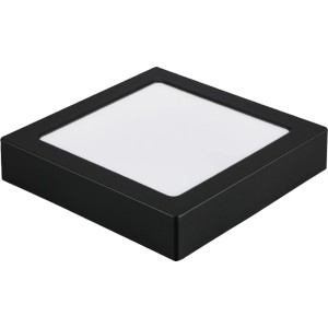 Négyzet alakú LED-es beépíthető lámpa fekete kerettel.