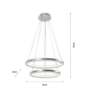 Modern, ezüstszínű LED függőlámpa Circle, 50 cm átmérővel. Design függőlámpa lakóterekbe.