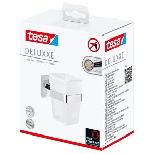 A Tesa Deluxxe Chrome fogkefetartó csomagolása, falra szereléshez fúrás nélkül.