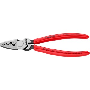 Knipex krimpelő fogó 180mm érvéghüvelyekhez, piros, műanyag bevonattal.