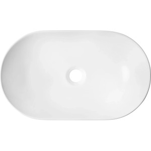 Ovális baliv pultra szerelhető mosdó matt fehér porcelánból, központi lefolyóval. Modern fürdőszobákba.