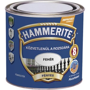 Hammerite fémvédő festék, fehér, fényes. Rozsdavédelem közvetlenül a rozsdára.