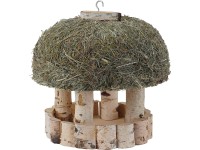 Nyírfa madáretető szénatetővel kerek 32 cm x 32 cm x 31 cm