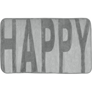 Szürke Wenko Memory Foam Happy fürdőszobaszőnyeg, 50x80 cm, felirattal.