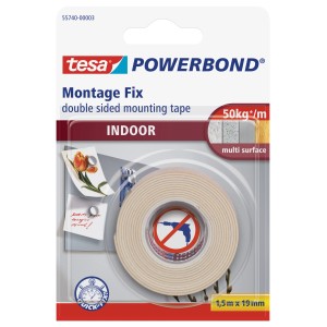 Tesa Powerbond Szerelőszalag beltéri, 1,5 m x 19 mm, kétoldalas ragasztószalag beltéri használatra.