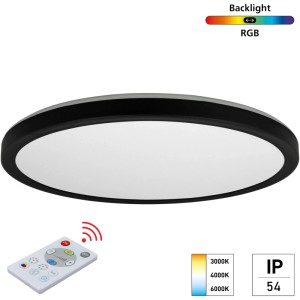Kerek fekete e2 LED panel Twice² 24W fehér diffúzorral és távirányítóval. RGB, CCT 3000-6500K, IP54.