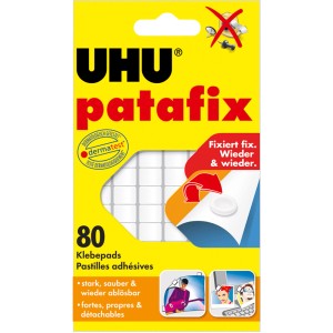 Uhu Patafix Original, 80 db fehér, újrahasználható ragasztópárna tárgyak rögzítéséhez.