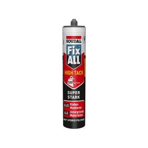 Soudal Fix All High Tack hibrid ragasztó, fehér patron szürke fúvókával.