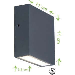 Modern, antracit Lutec LED kültéri fali lámpa Gemini XF, 11x11x3,8 cm.
