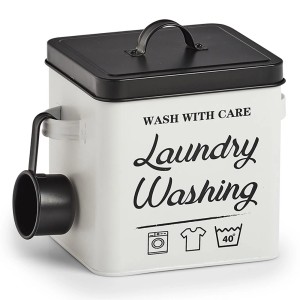 Zeller Present Laundry mosópor tároló doboz, fém, fehér-fekete, adagolókanállal.