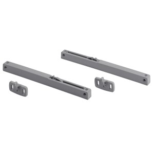 Szürke t.b.t. vasalat tolóajtókhoz, sínekből és rögzítőelemekből áll.