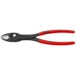 Knipex TwinGrip frontfogó fogó piros fogantyúval, oldalvágóval és nyomógombos beállítással.
