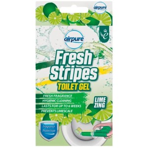 Airpure Fresh Stripes WC gél lime illattal a higiénikus tisztaságért és frissességért.