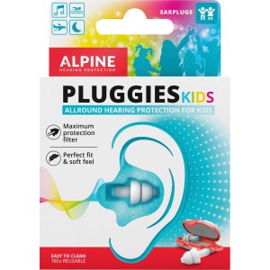 Alpine PluggiesKids füldugók csomagolása gyerekeknek, újrafelhasználható hallásvédelem.
