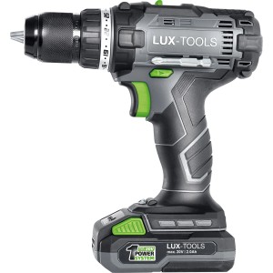 LUX A-BS-20 akkus fúró-csavarozó az 1 PowerSystem-ből, szürke és fekete akkus fúró.