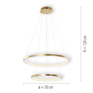 Modern LED függőlámpa Circle Gold, két aranyszínű gyűrű, átmérő 50 cm.