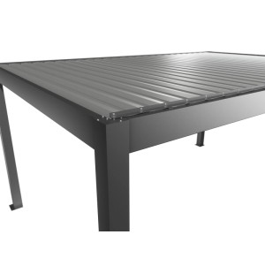 Biohort Pergola 5x3,5 m kvarc-ezüst színben, a lamellák és a vázszerkezet részletes nézete.
