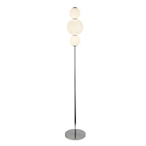 Modern LED állólámpa három kerek lámpával, karcsú, ezüstszínű kereten.
