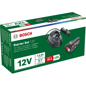 Bosch 12V akkumulátor szett töltővel és 1,5 Ah akkumulátorral elektromos szerszámokhoz.