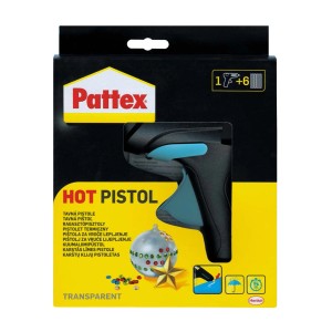 Pattex Hobby Hőlégfúvó pisztoly 6 ragasztórúddal, ideális barkácsoláshoz és dekoráláshoz.