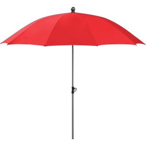 Piros Schneider piaci napernyő, Ø 220 cm, push-up mechanizmussal. Napernyő kertbe és erkélyre.