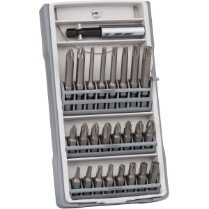 Bosch csavarozó bit készlet Pro X-Pro Line, 25 darabos, különféle bitekkel és mágneses tartóval a tokban.