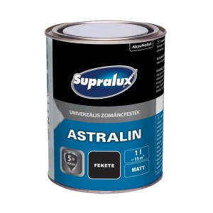 Fekete Astralux festék fém dobozban. Univerzális festék beltéri és kültéri használatra.
