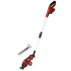 Einhell GE-CG 18/100 Li T Kit akkus fű- és bokornyíró olló teleszkópos nyéllel és két késsel.