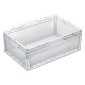 Átlátszó Eurobox-System doboz (40x60x22cm) tömör fallal a tároláshoz.