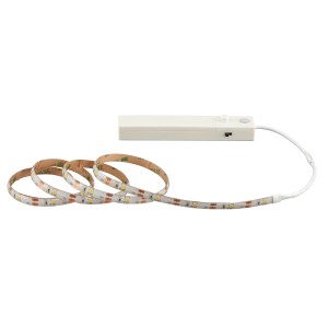 LED flexibilis szalag, 1 m, semleges fehér, elemtartóval és mozgásérzékelővel.