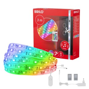Brilo LED szalag Magic RGB színváltással, zenei érzékelővel és távirányítóval, 3 m. Rugalmas LED szalag hangulatos világításhoz.
