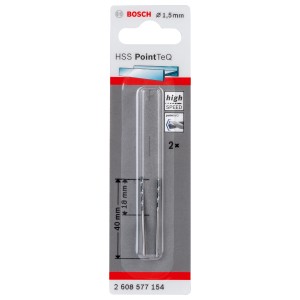 Bosch HSS spirálfúró PointTeQ, 1,5 mm, 2 darabos. Fémfúró gyors acélfúráshoz.