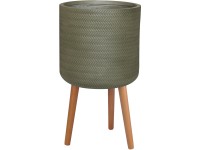 Kaspó kerek szálas anyagból fonott mintával zöld falábakon átmérő 24 cm