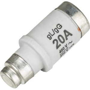 Fehér D02/E18 biztosíték, 20A lomha, ezüst érintkezőkkel. Túláram védelem.