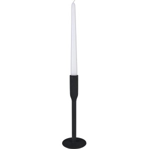 Fekete Minimalist Zen gyertyatartó alumíniumból, 25,5 cm magas, fehér gyertyával.