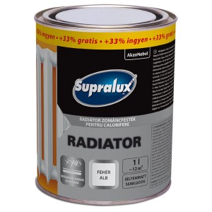 Supralux radiátor zománcfesték dobozban, fehér, selyemfényű, 1 liter.
