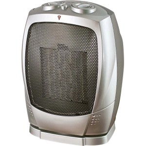 Ezüst színű Tonder kerámia ventilátoros fűtőtest oszcillációval elektromos fűtéshez.