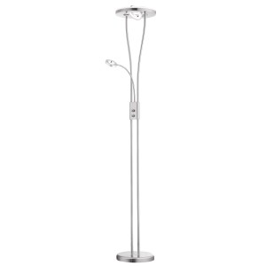 Modern LED állólámpa Helia szálcsiszolt acélból olvasólámpával, magassága 187,5 cm.