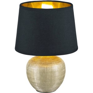 Trio Luxor asztali lámpa, 26 cm, fekete-arany, design lámpa szövet lámpabúrával.