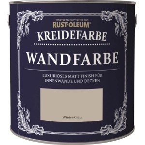 Rust-Oleum krétafesték fém dobozban, Winter Grey falfesték, matt felület beltéri falakra.