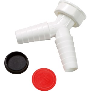 Fehér dupla tömlőcsatlakozó (G 1) 30,3 mm x Ø 20 mm kupakkal szifoncsatlakozásokhoz.