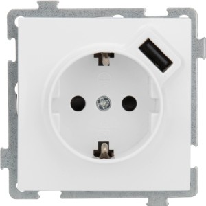 Fehér fali aljzat USB porttal beltéri használatra.