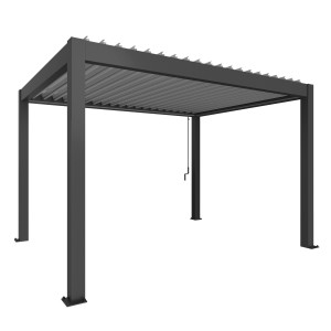 Biohort Pergola sötétszürke/ezüst-metál színben, modern teraszfedés lamellákkal.