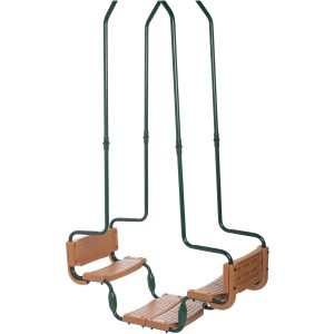 SwingKing dupla hintaülőke gondola négyszögletes fához, zöldre lakkozott, barna ülésekkel.
