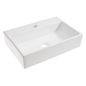 Fehér OBI Tamega pultra szerelhető mosdó, 52x36 cm, kerámia gyöngyöző hatással.