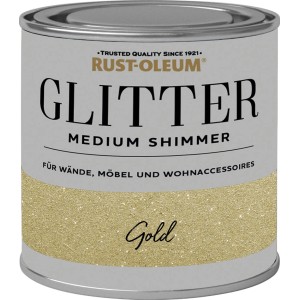 Rust-Oleum Glitter Paint Medium Shimmer Gold falfény és bútorfesték doboza.