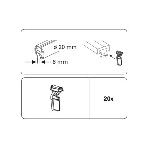 Kép a Gardinia Klickgleiter Maxi termékről, 20 darabos csomag, 6 mm-es csatornával rendelkező függönysínekhez.