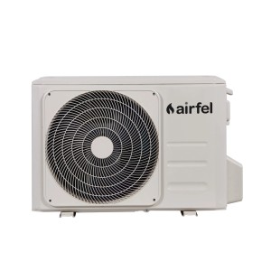 Airfel klíma kültéri egység, fehér burkolat ventilátorráccsal.