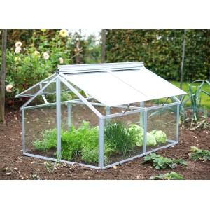 Vitavia Gaia Jumbo üvegház ESG üveggel, alumínium kerettel, 83x119x72cm, növényekkel a kertben.